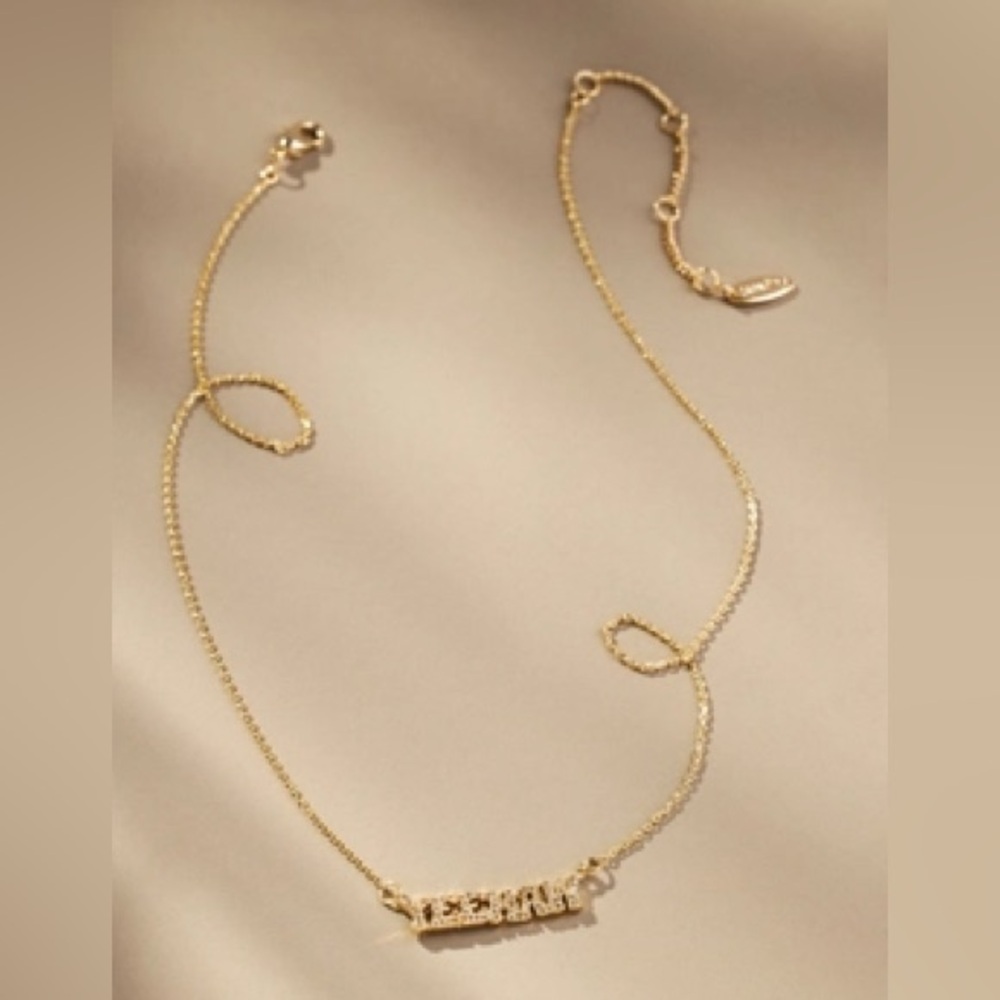 Anthropologie Tidbits Word Pendant Necklace 14k Gold Plated